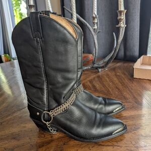 Black Leather Cowboy Boots